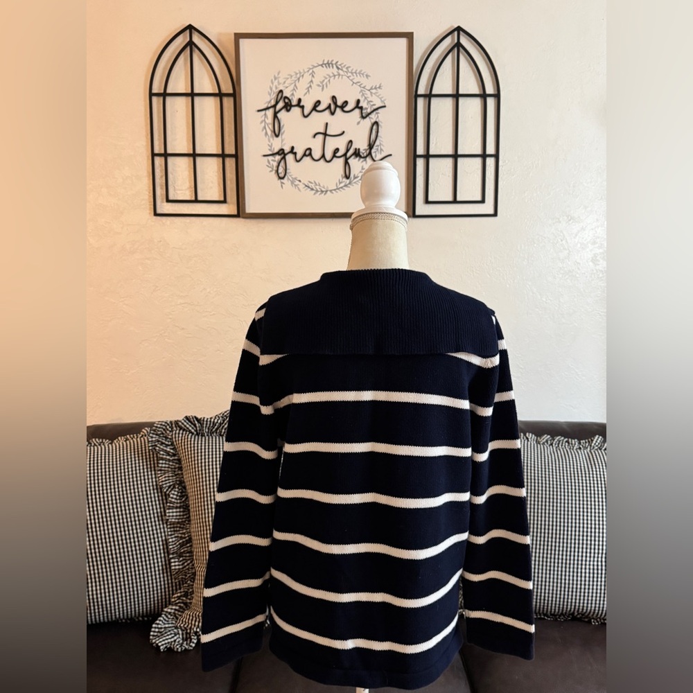 Lauren Ralph Lauren Women Sweater Nautical Emblem Navy Blue White Stripes Sz PM - Picture 12 of 15
